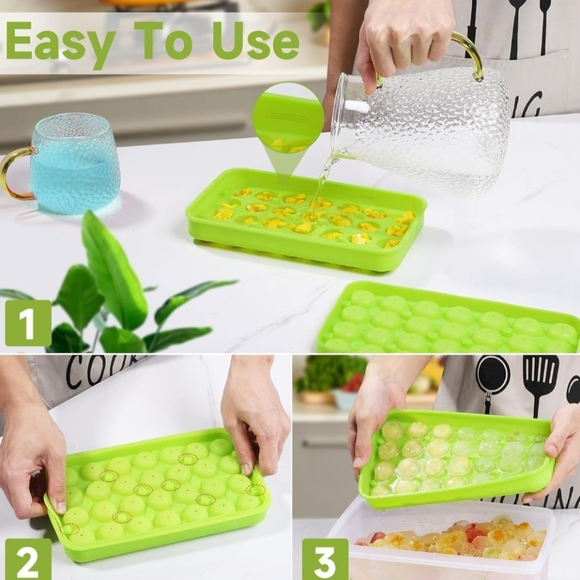 NIB Ice Cube Tray/Mold, Silicone Apple Ice Ball Trays Box and Scoop, Green - Picture 2 of 5